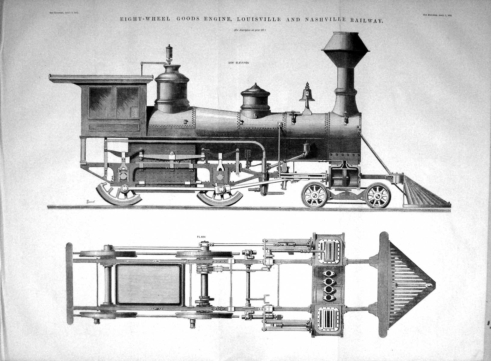 Old Eight-Wheel Goods Engine Louisville Nashville Railway Train 1872Victorian