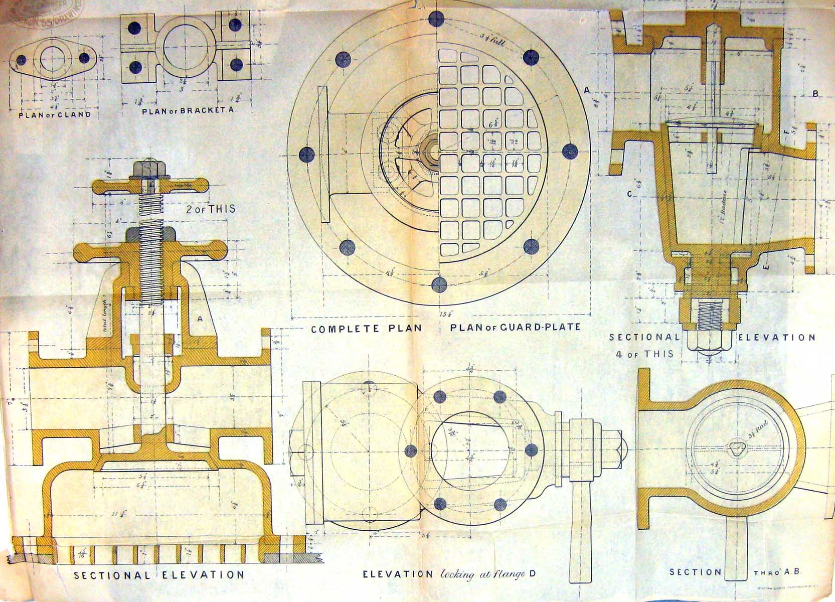 Antique Print 1872 Kingston Feed Plug Valves Engines Plan Elevation Flange