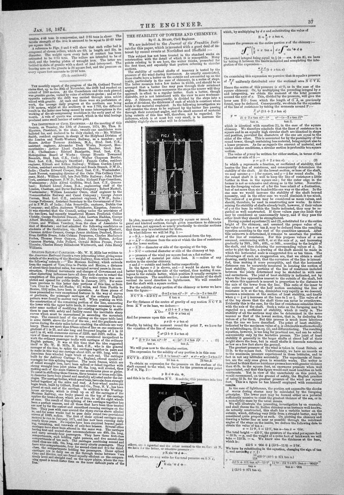 Old Engineering 1874 Chart Stability Towers Chimneys Equations Diagra Victorian