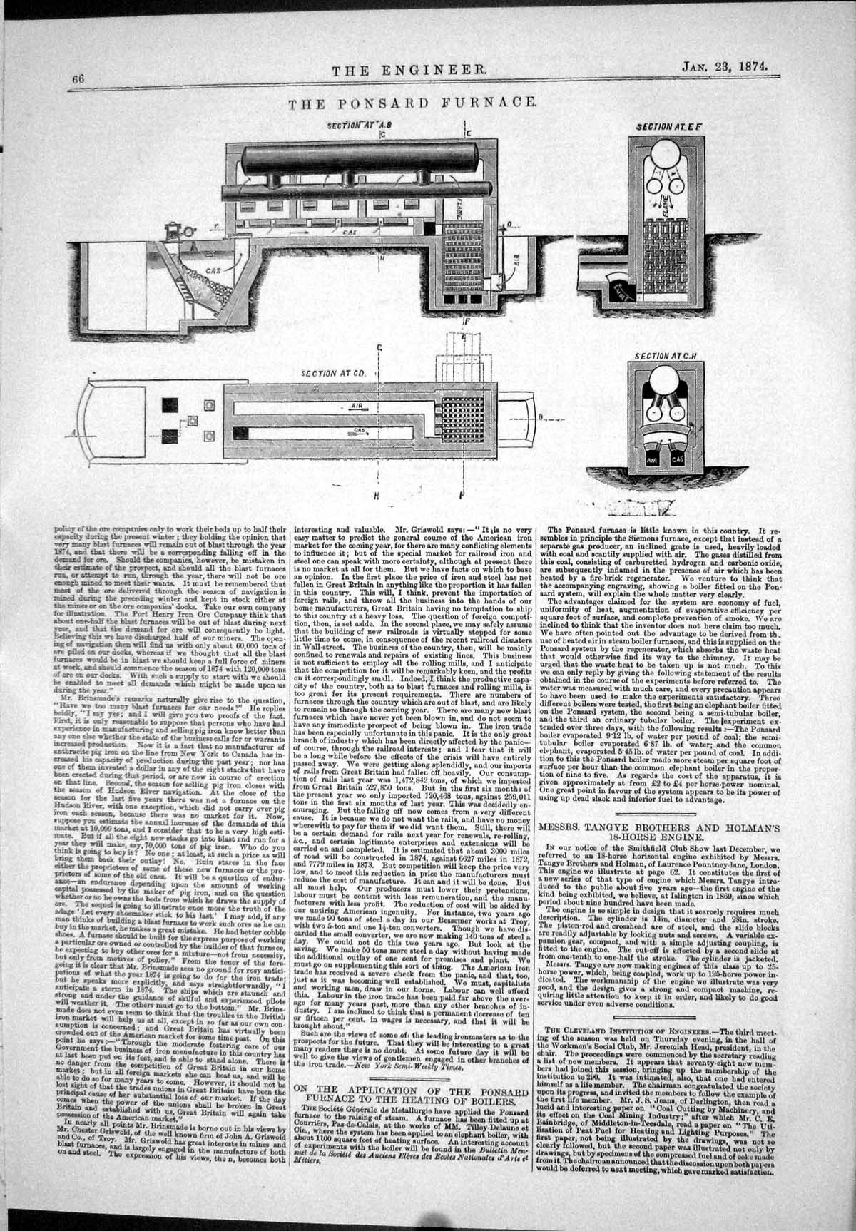 Old Engineering 1874 Ponsard Furnace Machinery Heating Boilers Steam Victorian