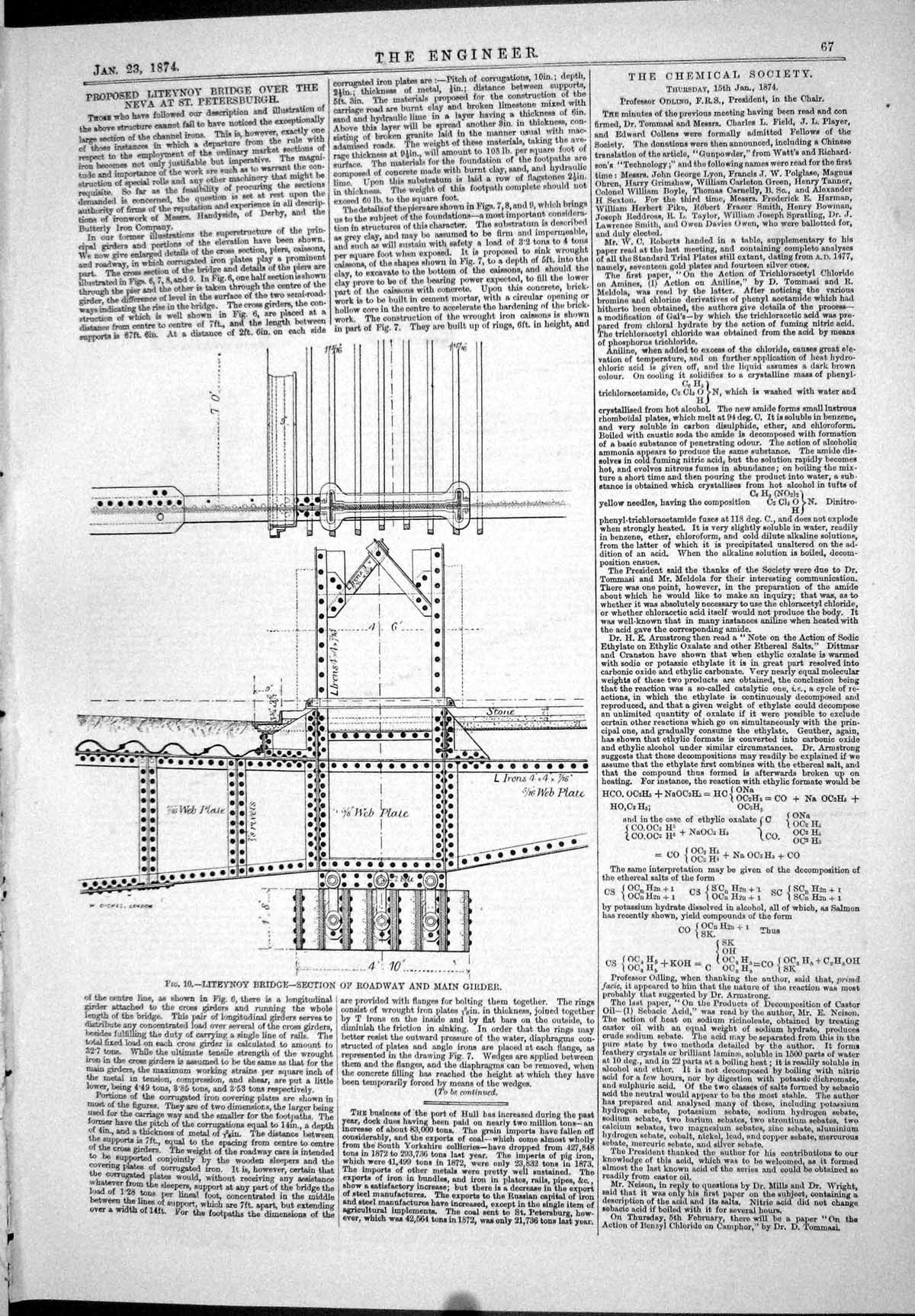 Antique Old Print 1874 Liteynoy Bridge Section Broadway Main Girder Web Plate