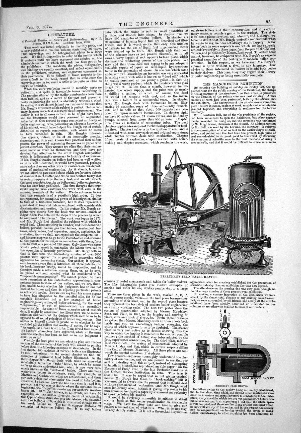Old Print Engineering 1874 Berryman Feed Water Heater Lambrook Machinery 19th