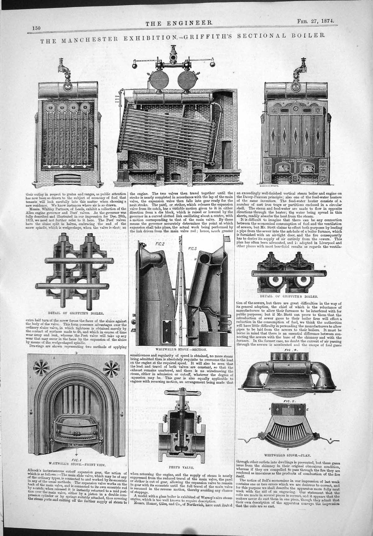 Old 1874 Griffith Sectional Boiler Whitwell Peet Valve Stove Machiner Victorian