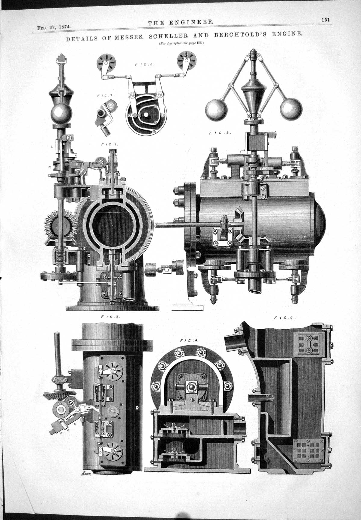 Antique Print Engineering 1874 Details Messrs Scheller BerchtEngine Machine