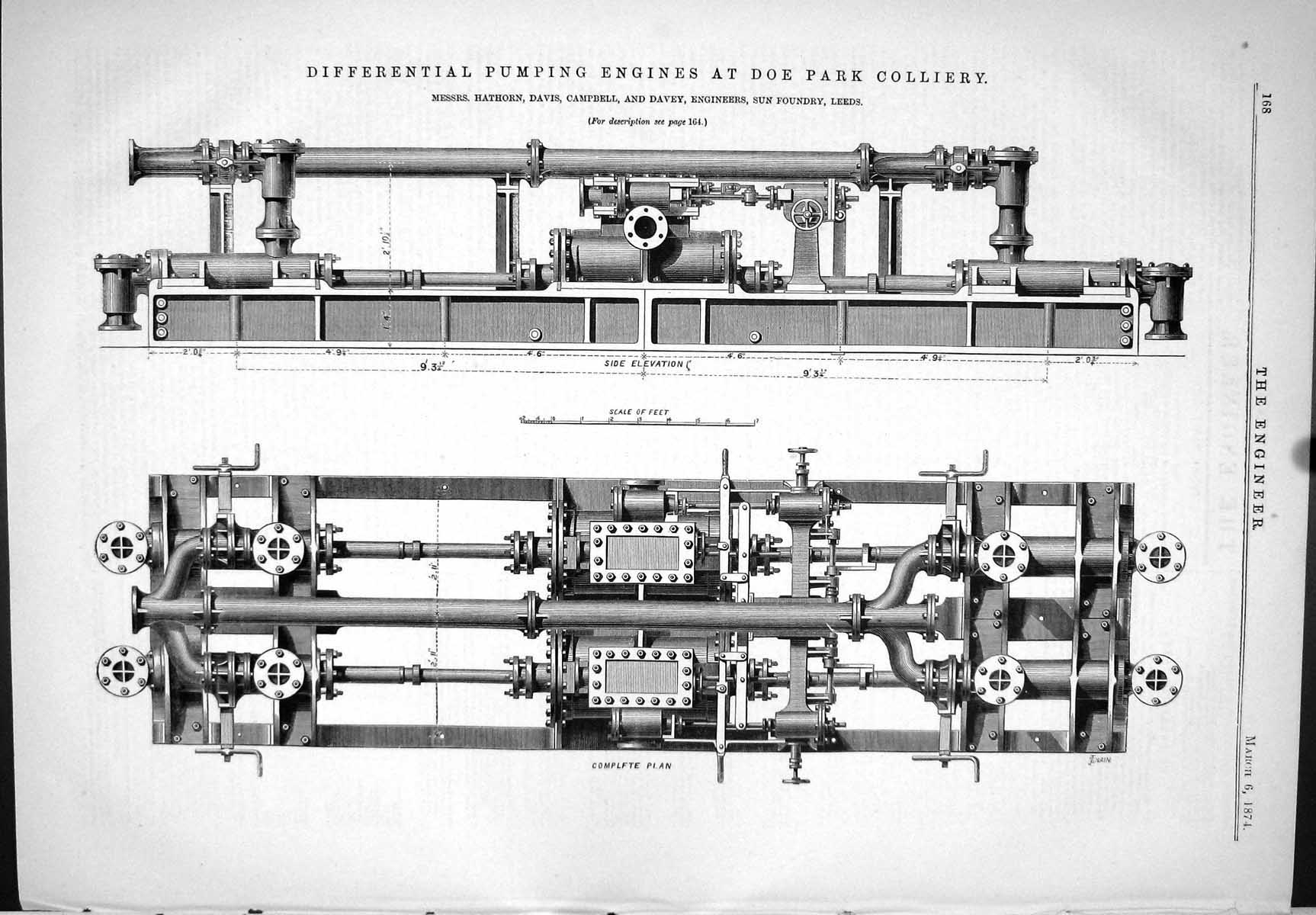 Antique Print 1874 Pumping Engines Doe Park Colliery Hathorn Davis Campbell