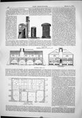 Old Engineering 1874 Kidd Heating Apparatus Pickwell Patent Kiln Plan Victorian