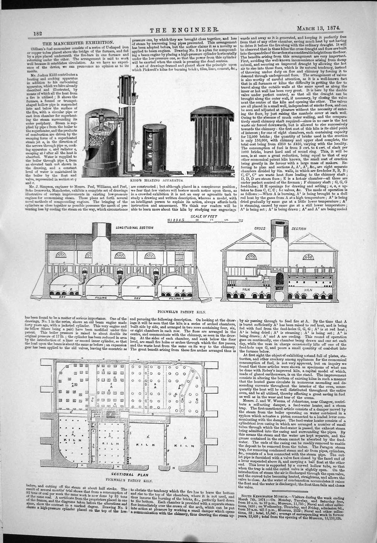 Old Engineering 1874 Kidd Heating Apparatus Pickwell Patent Kiln Plan Victorian