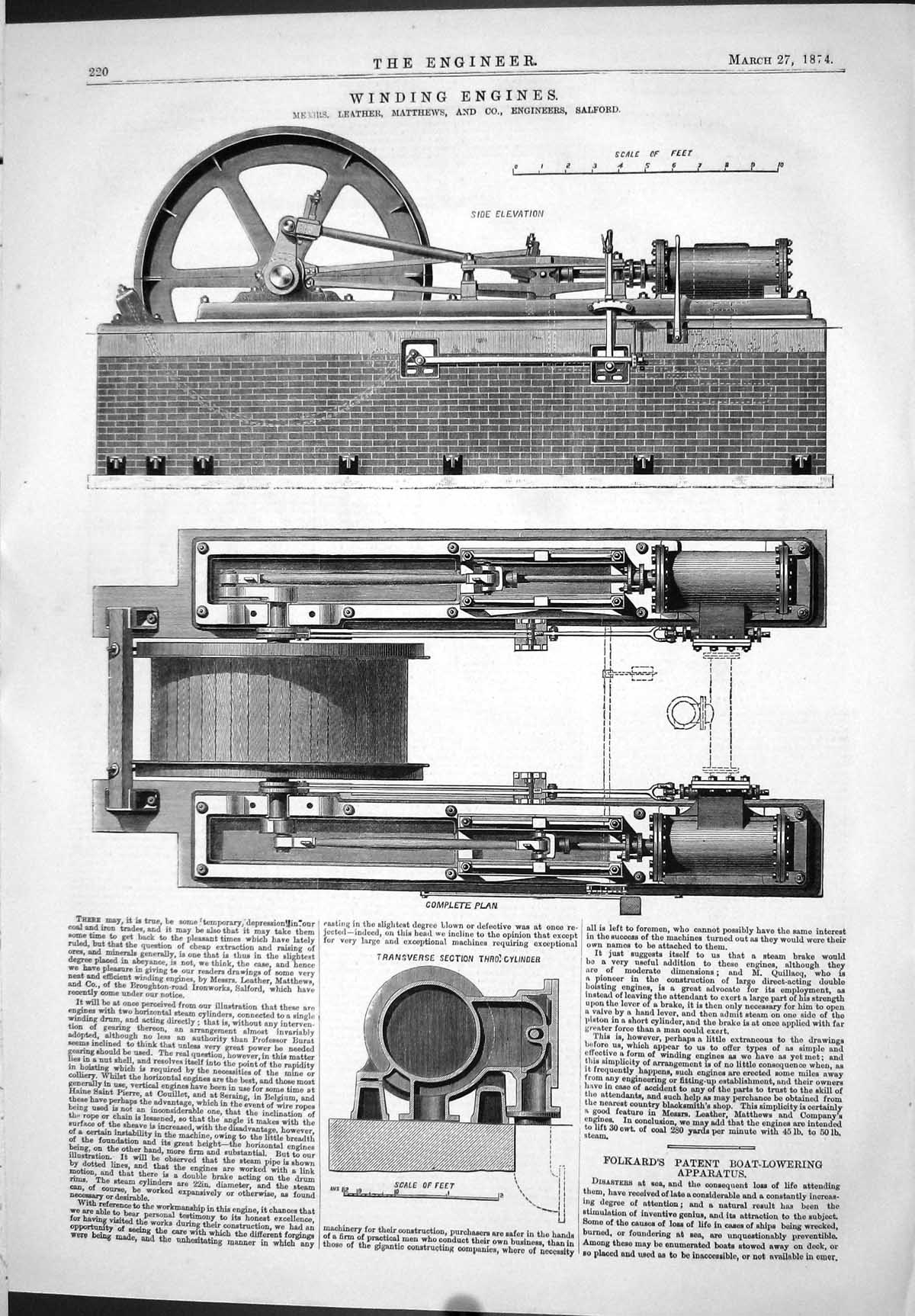 Old Engineering 1874 Winding Engines Leather Matthews Machinery Salfo Victorian