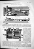 Old Print 1874 Rotary Hydraulic Engine Arthur Rigg Field Cotton Expansive 19th
