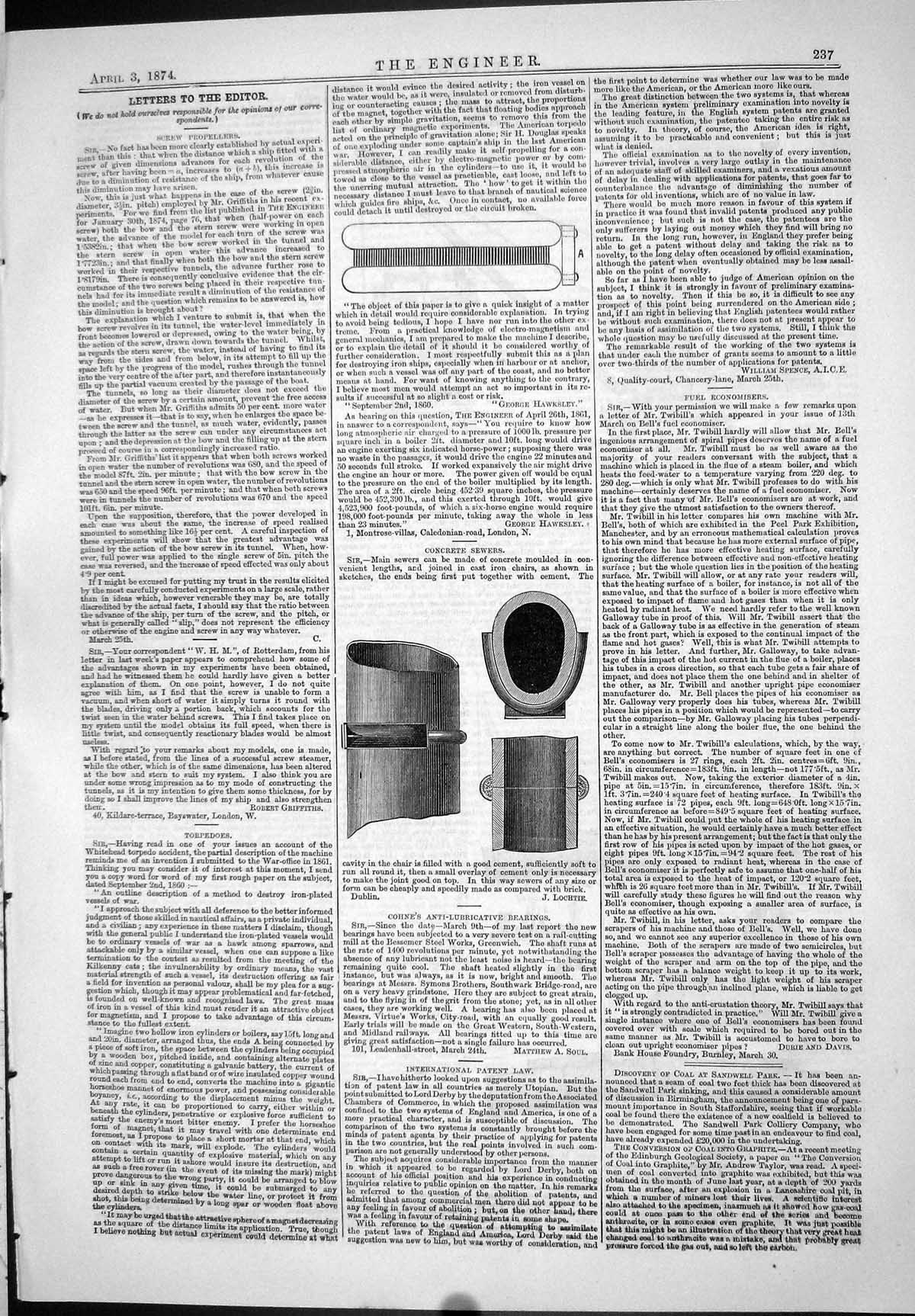 Old Print 1874 Concrete Sewers Lochtie Portable Steam Crane Garvie Albion 19th