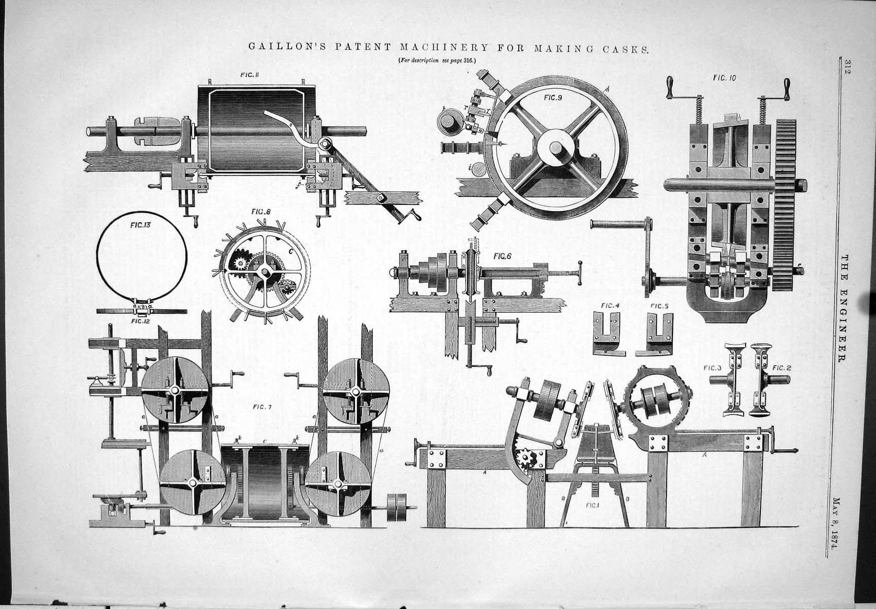 Old Gallion Patent Machinery Making Casks 1874 Instruments Machinery Victorian