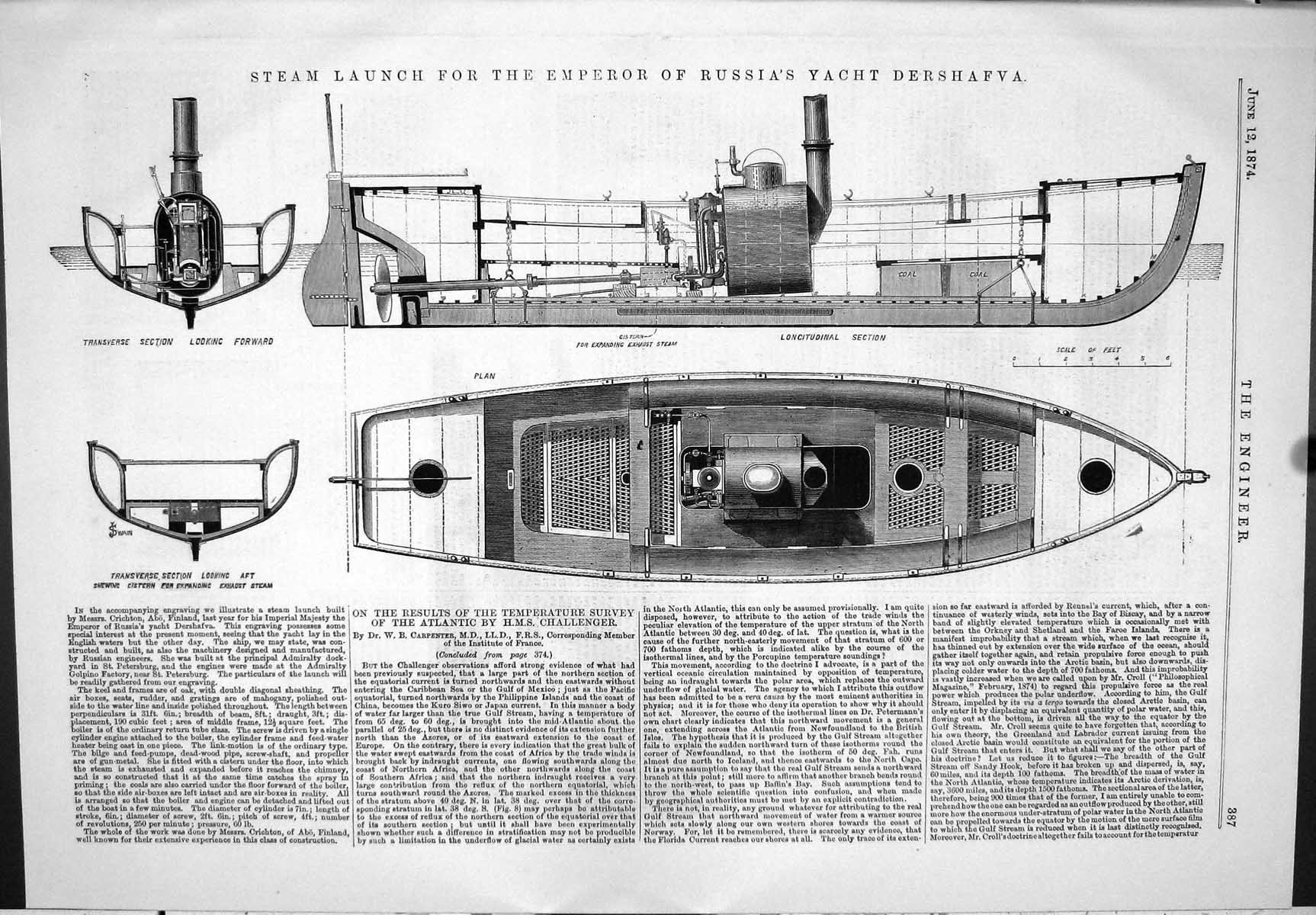 Old Engineering 1874 Steam Launch Emperor Russia Yacht Ship Dershafva Victorian