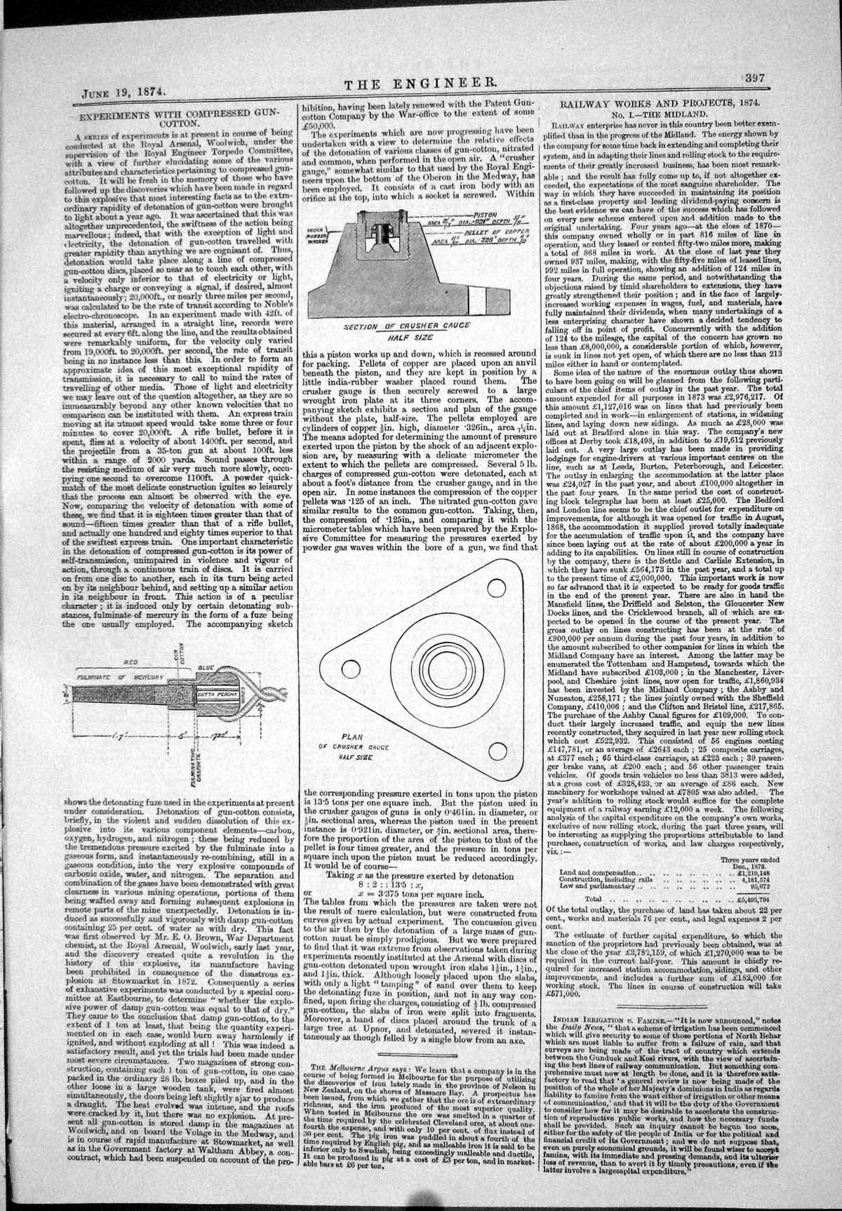 Antique Print 1874 Experiments Compressed Gun Cotton Wire Tramway Lebu Peru