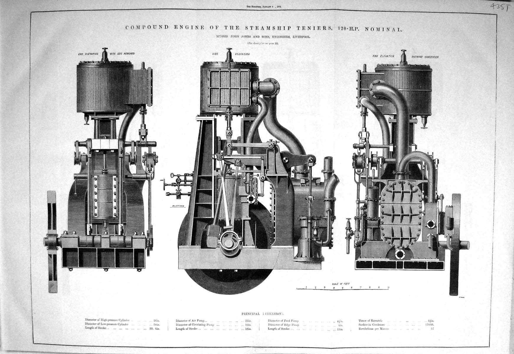 Antique Old Print 1874 Compound Engine Steam Ship Teniers Nominal John Jones