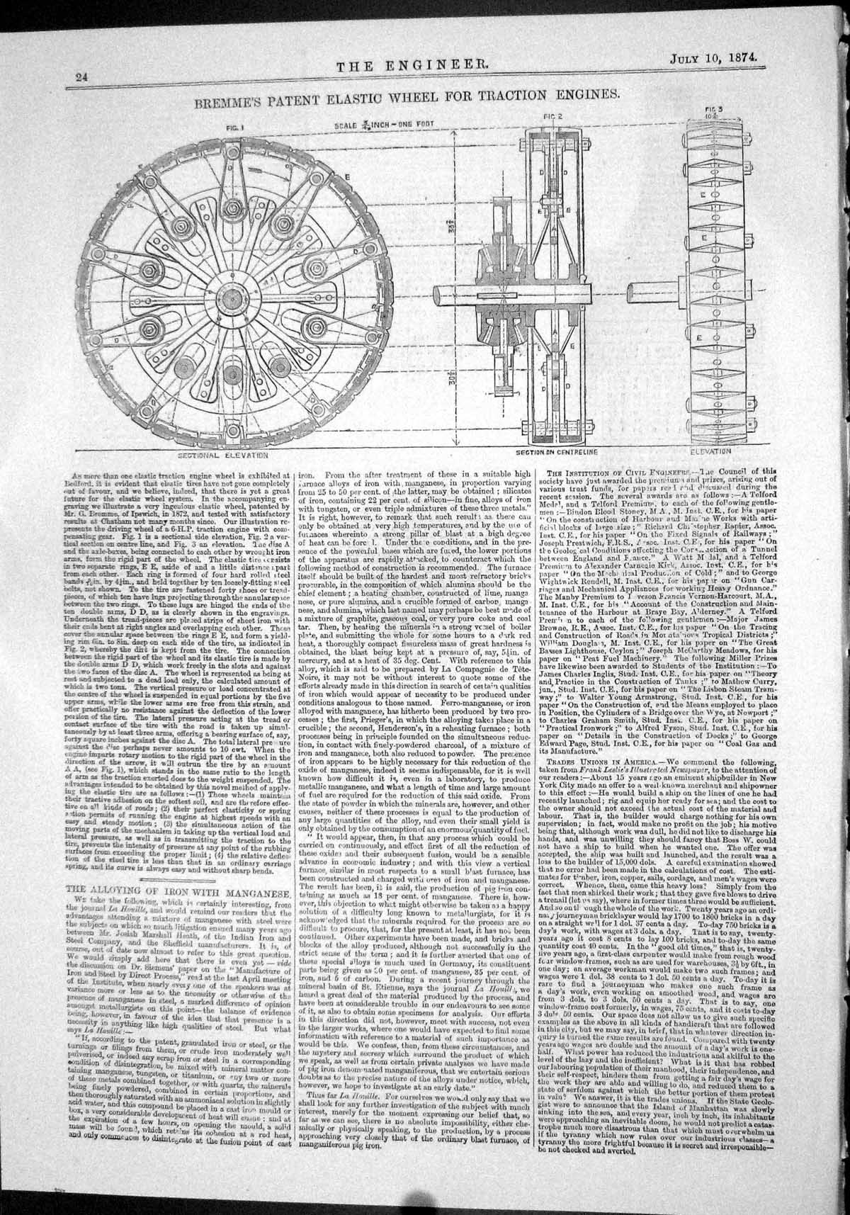 Antique Print 1874 Bremme Patent Elastic Wheel Traction Engines Instruments