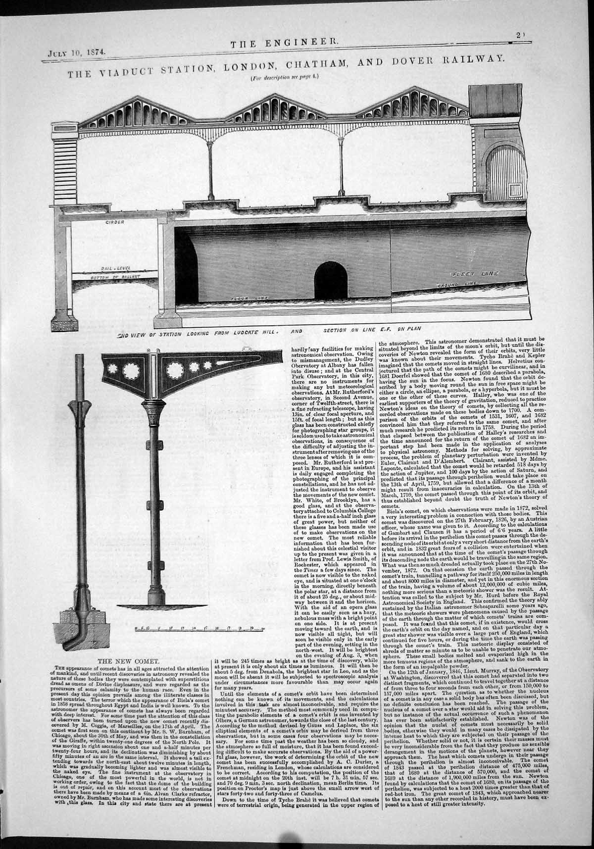 Antique Print 1874 Viaduct Station London Railway Curves Sidings Equations 19th