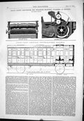 Antique Old Print 1874 Head Thrashing Machines Bedford Railway Carriage Train