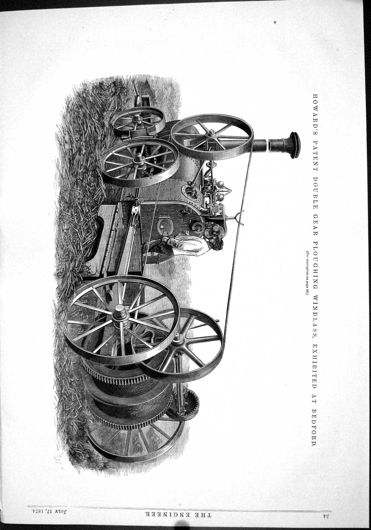 Old Engineering 1874 Howard Patent Double Gear Ploughing Windlass Bed Victorian