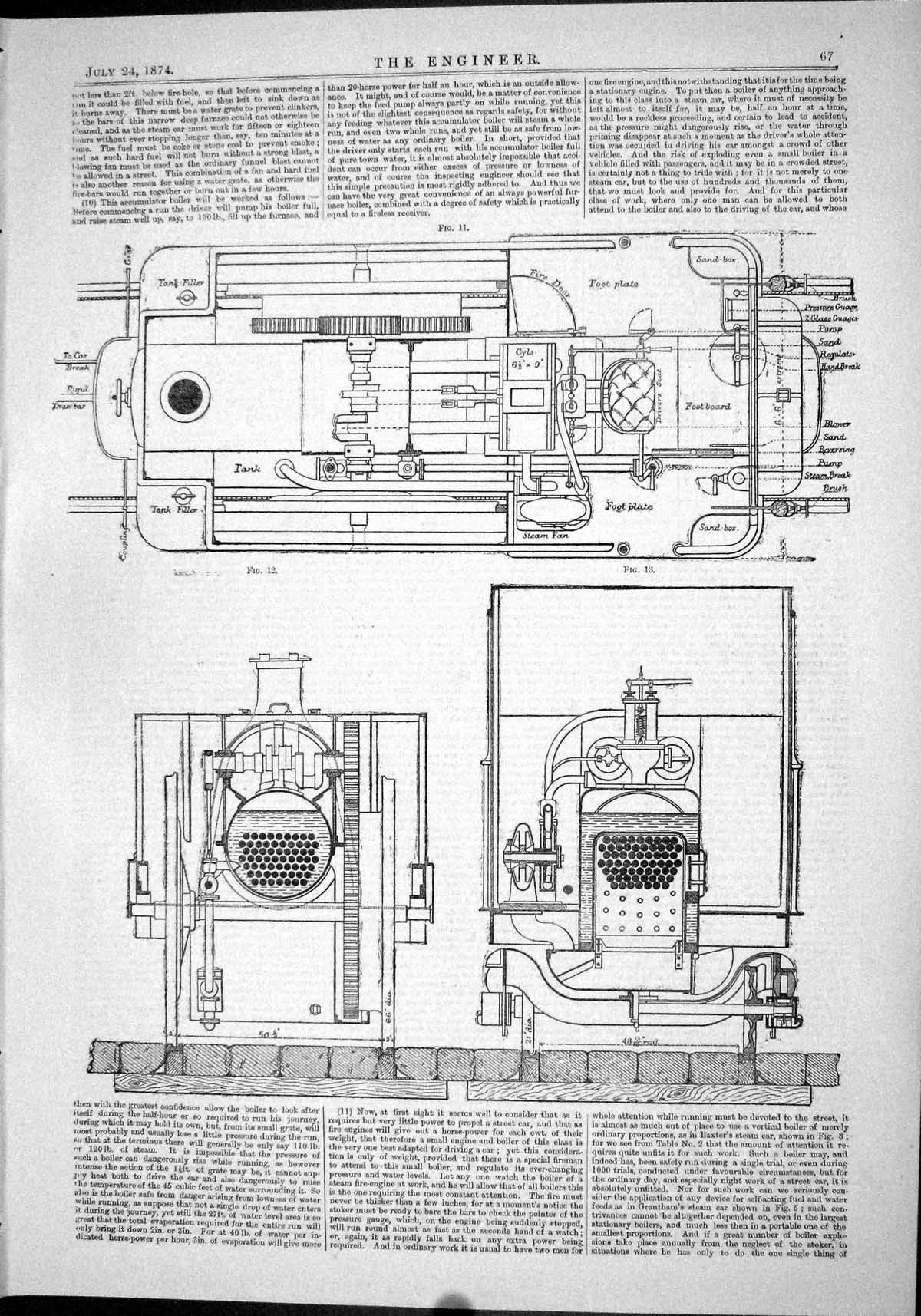 Old Engineering 1874 Diagram Boiler Machinery Tank Filler Instruments Victorian