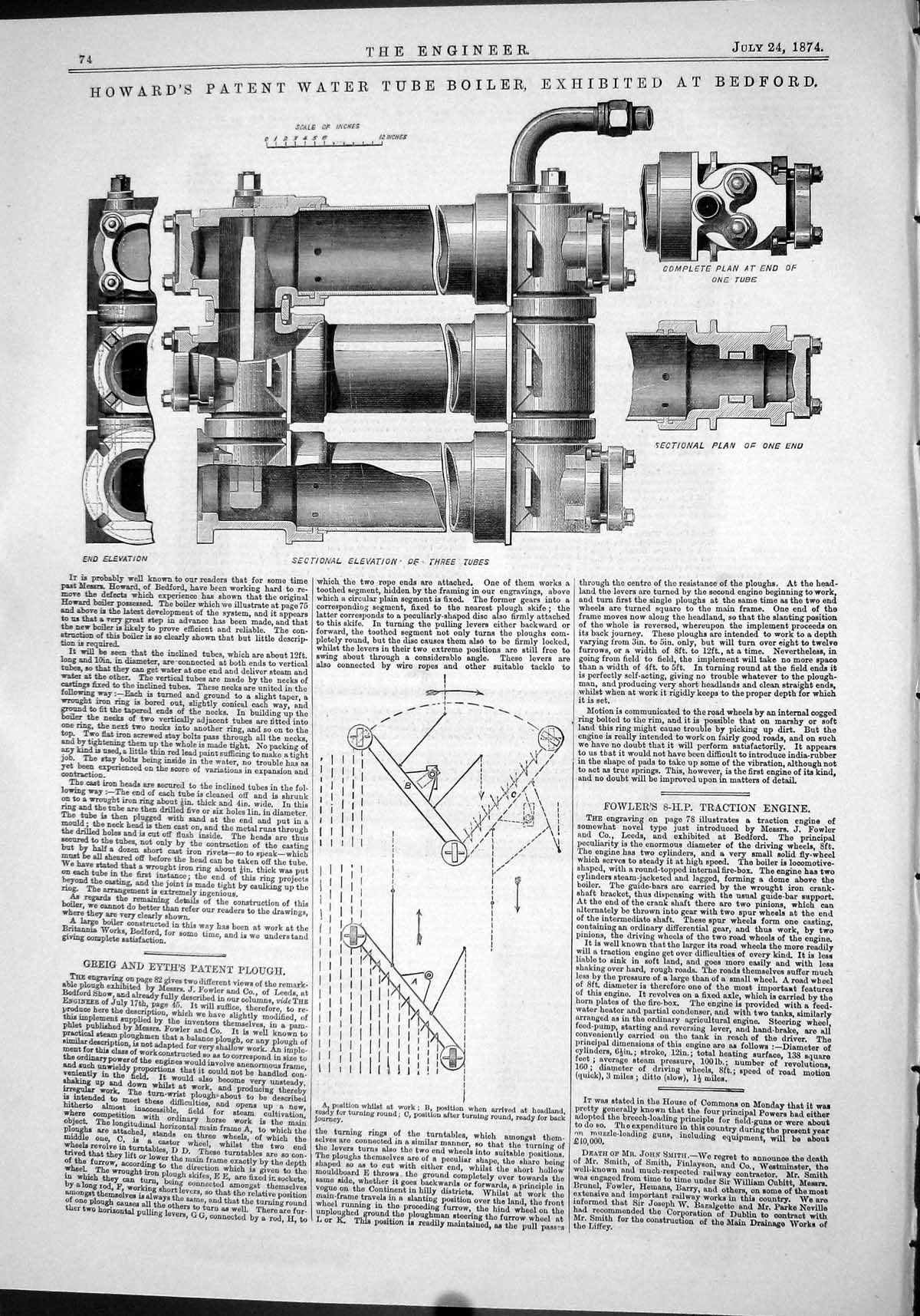 Old Engineering 1874 Howard Patent Water Tube Boiler Bedford Machiner Victorian