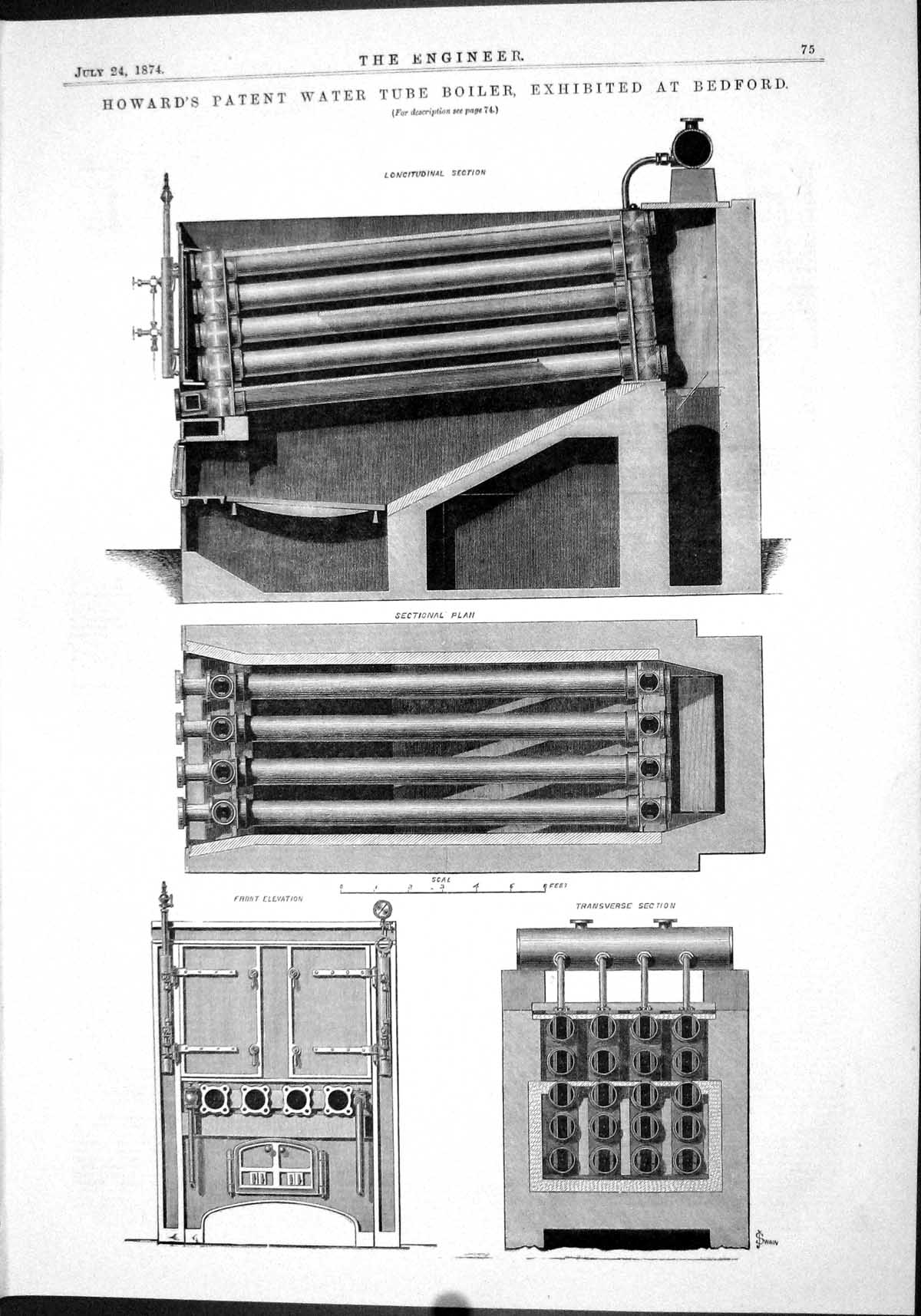 Antique Print *6012 1874 Howard Patent Water Tube Boiler Bedford Machinery