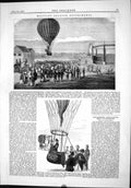 Old Print Engineering 1874 Military Hot-Air Balloon Experiments Woolwich 19th