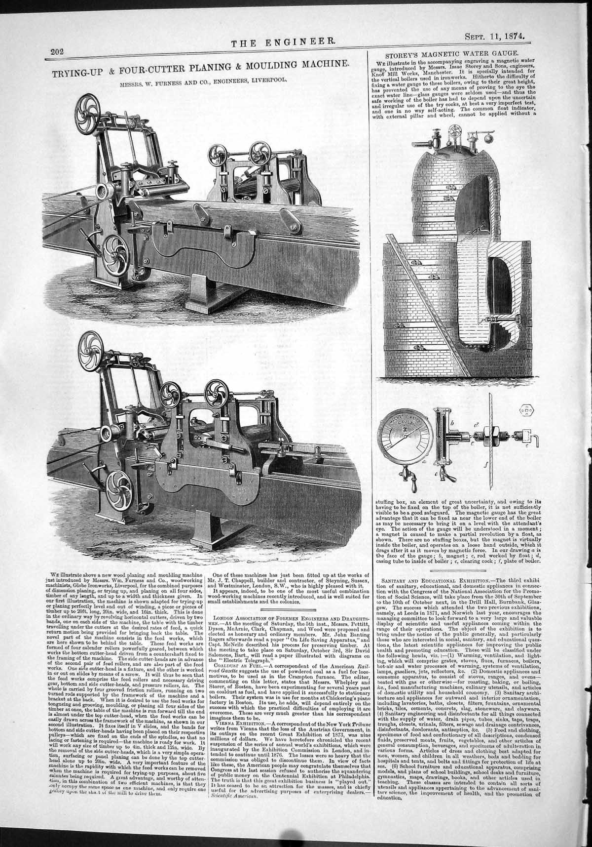 Antique Print 1874 Trying-Up Four-Cutting Planing Moulding Machine Furness 19th