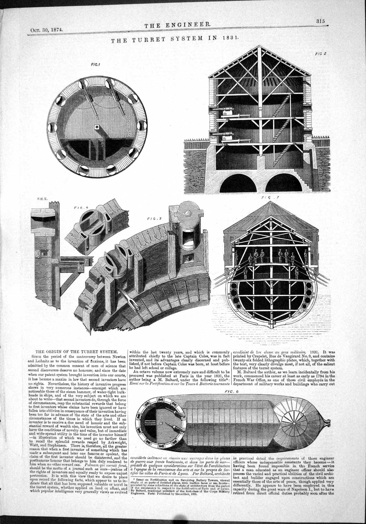 Old Engineering 1874 Origin Ship Turret System Revolving Battery Towe Victorian