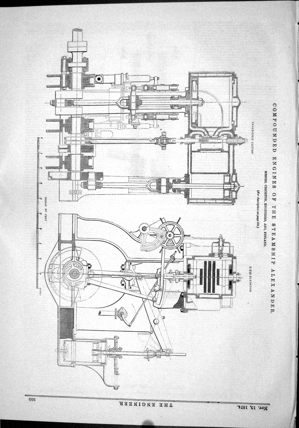 Antique Print Compounded Engines Steam Ship Alexander Crichton Finland 1874