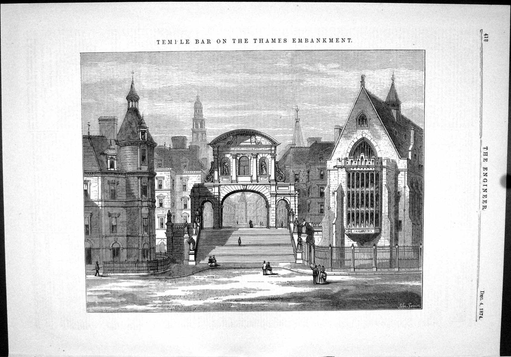 Old Engineering 1874 Temple Bar Thames Embankment Architecture London Victorian