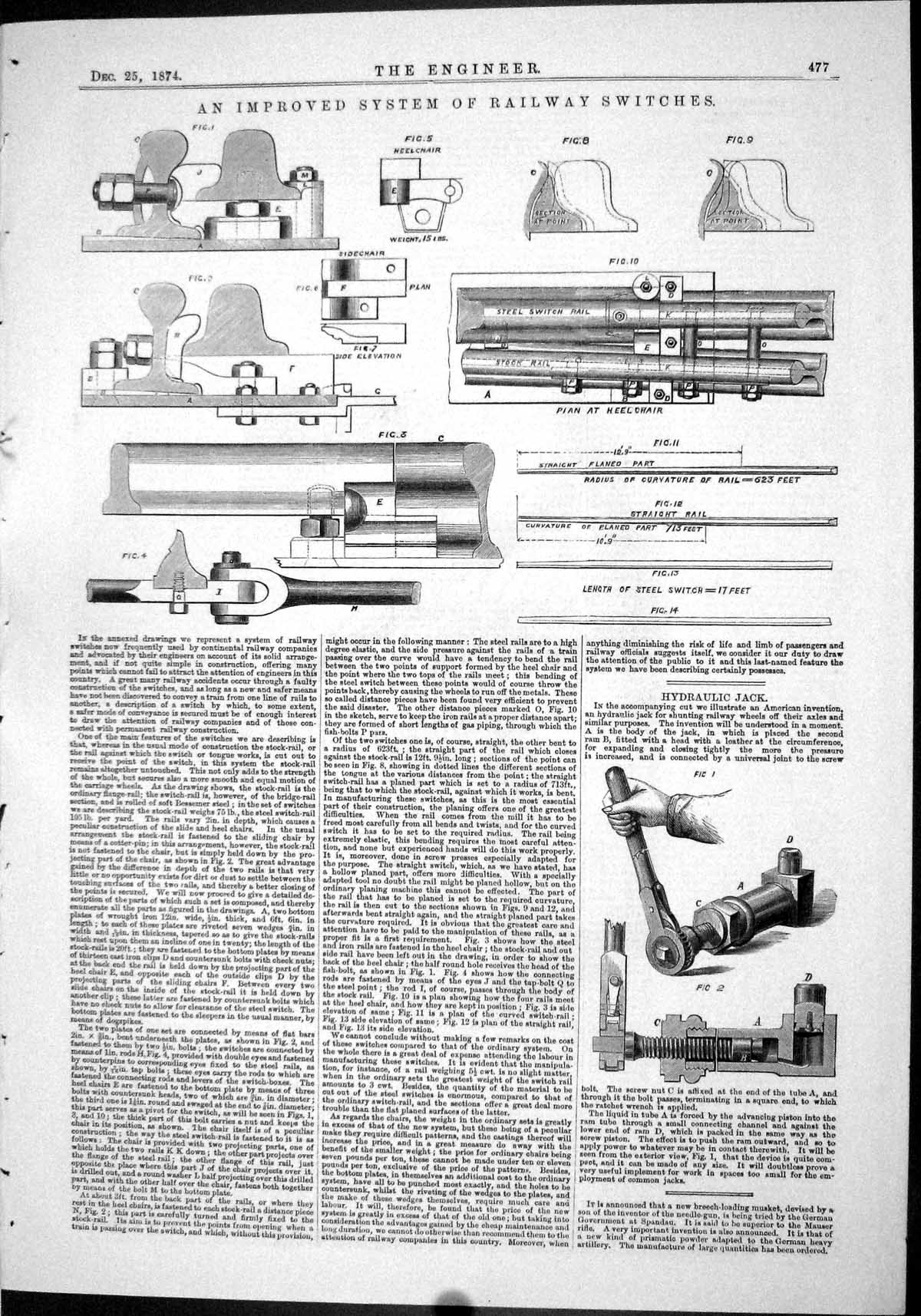 Antique Print 1874 System Railway Switches Machinery Hydraulic Jack Priming