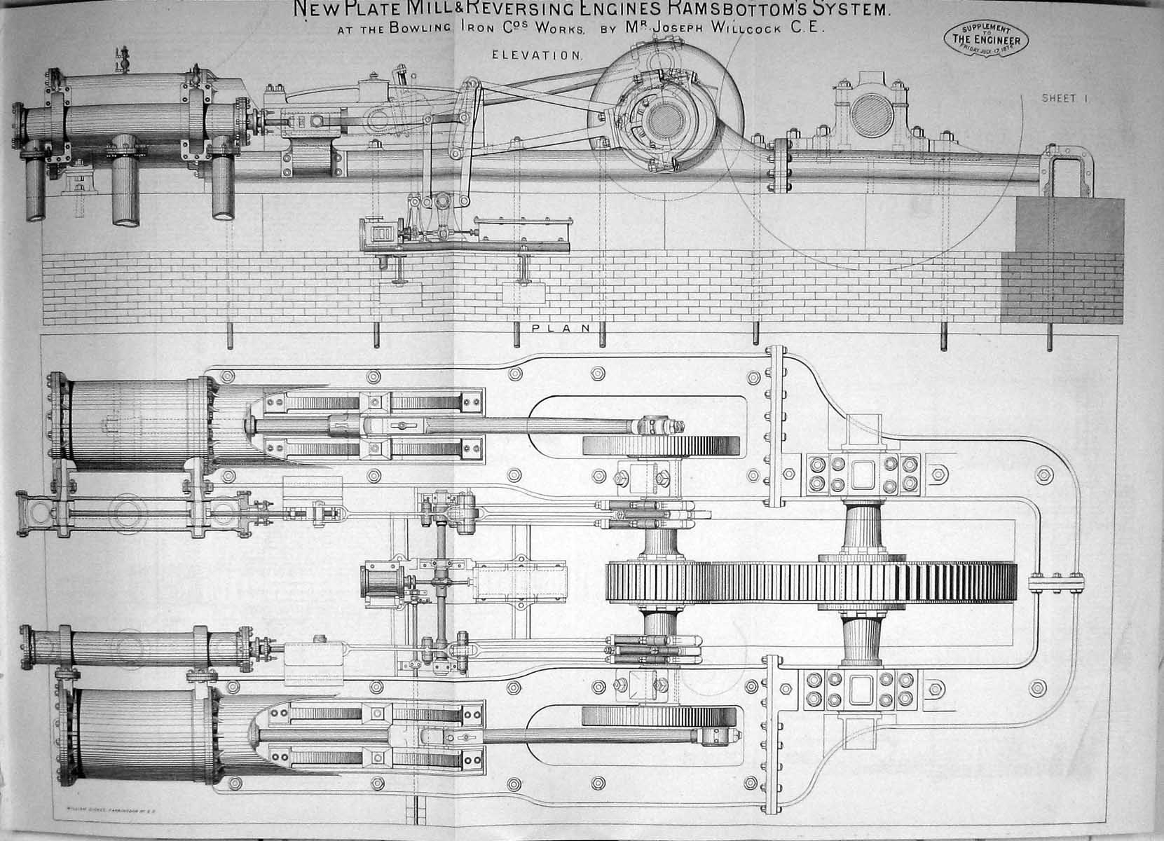Old 1874 Plate Mill Reversing Engines Ramsbottom Bowling Iron WorksVictorian