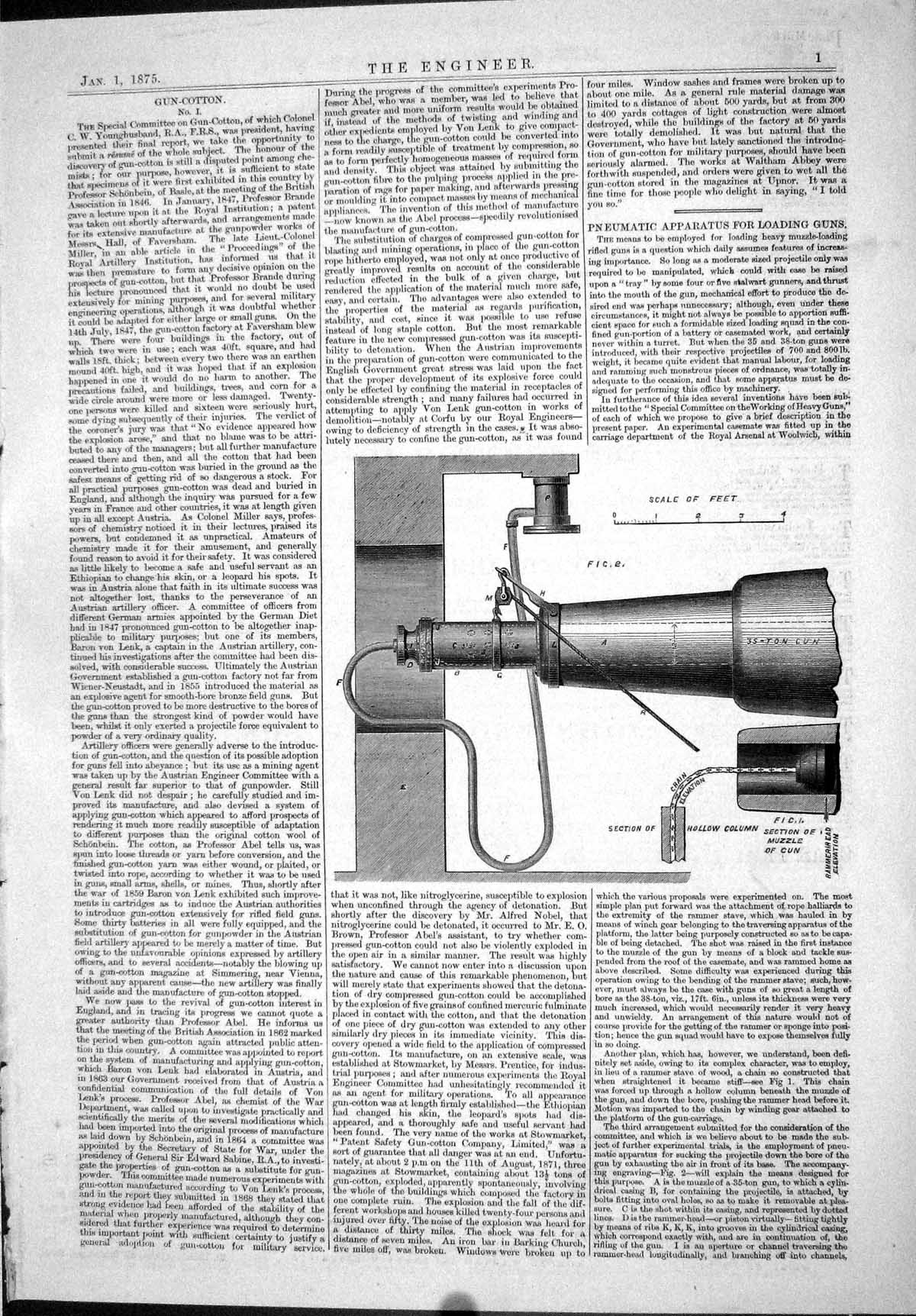 Antique Old Print 1875 Pneumatic Apparatus Loading Guns Fog Signal Machinery