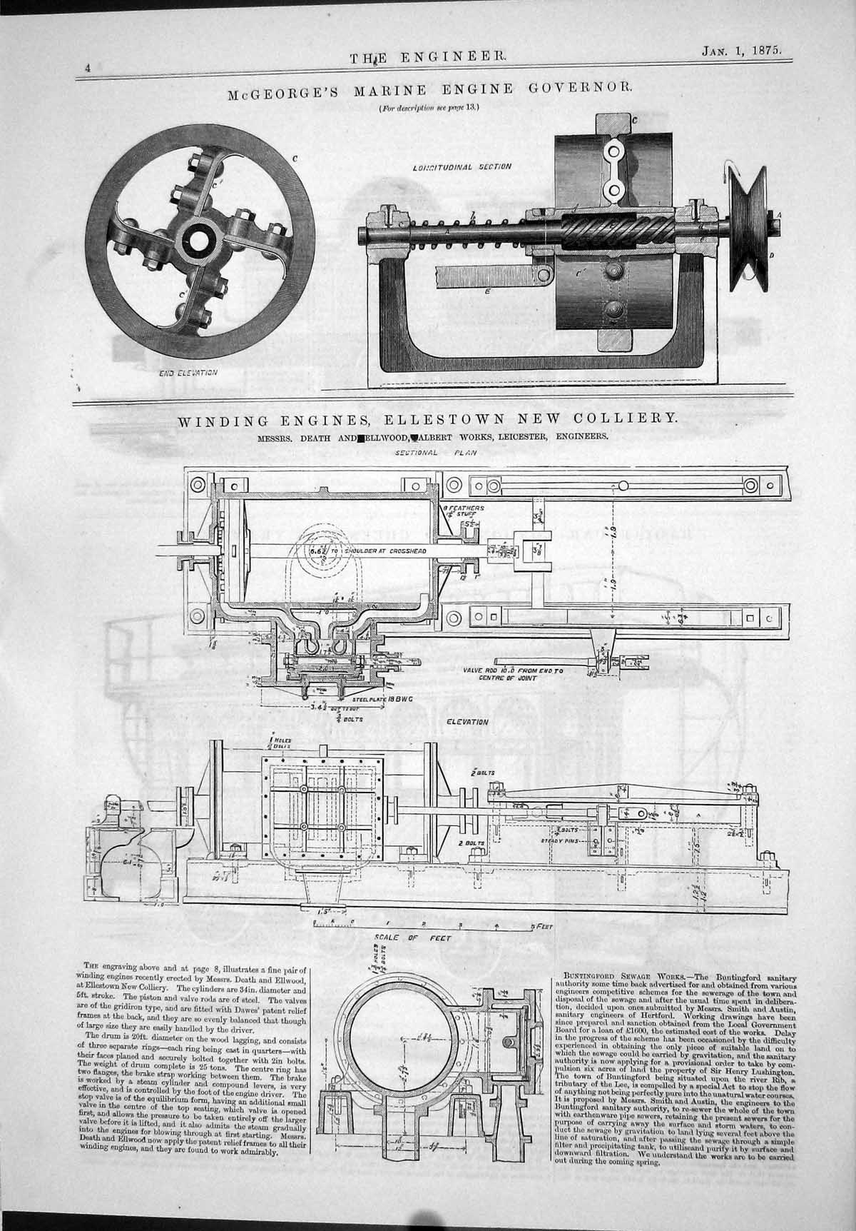 Old Print 1875 Mcgeorge Marine Engine Governor Ellestown Colliery Ellwood 19th