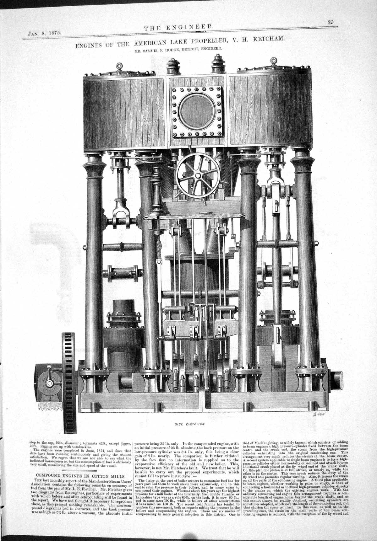 Old 1875 Engines American Lake Propeller Ketcham Samuel Hodge Detroit Victorian