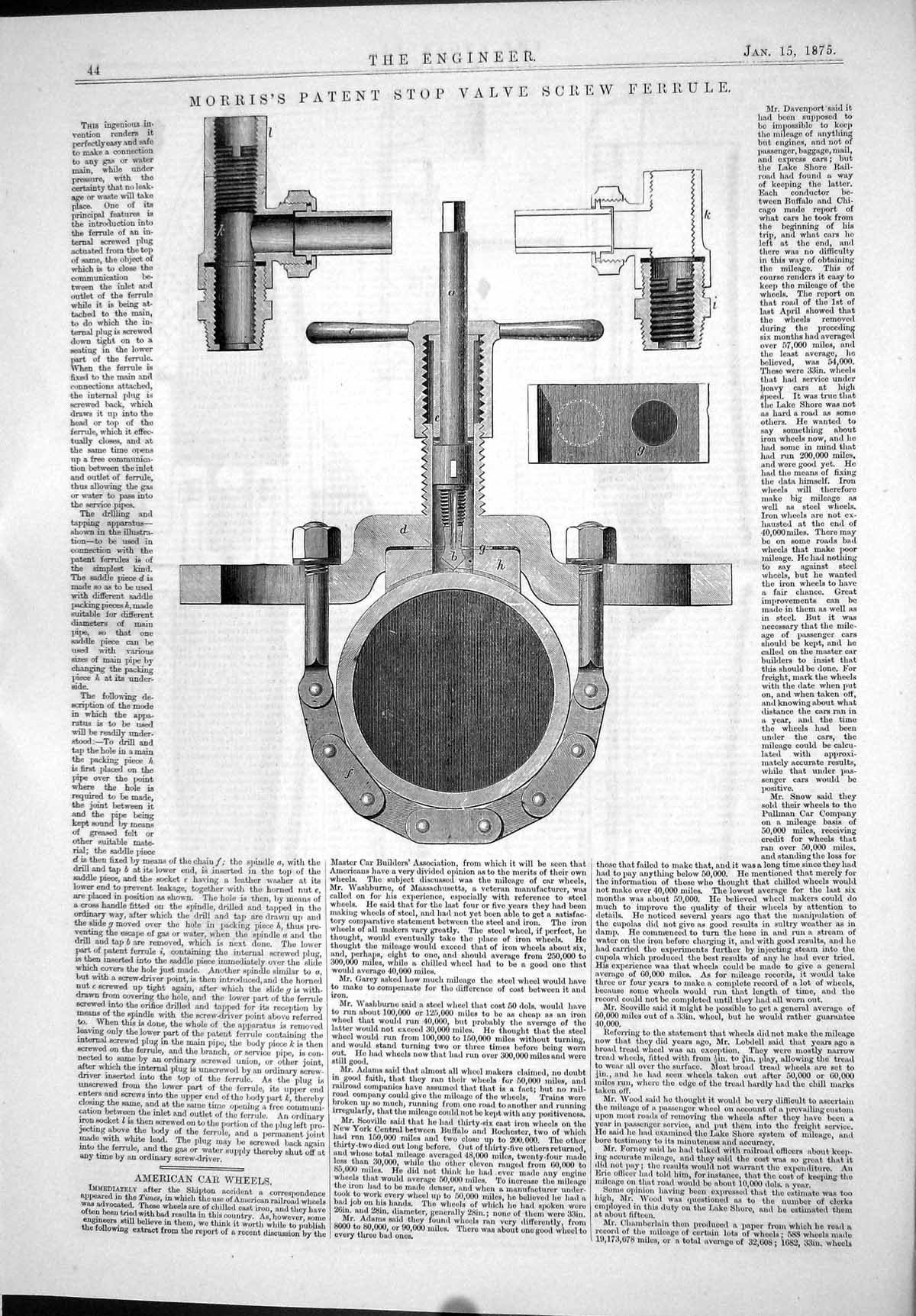 Old Engineering 1875 Morris Patent Stop Valve Screw Ferrule Machinery Victorian