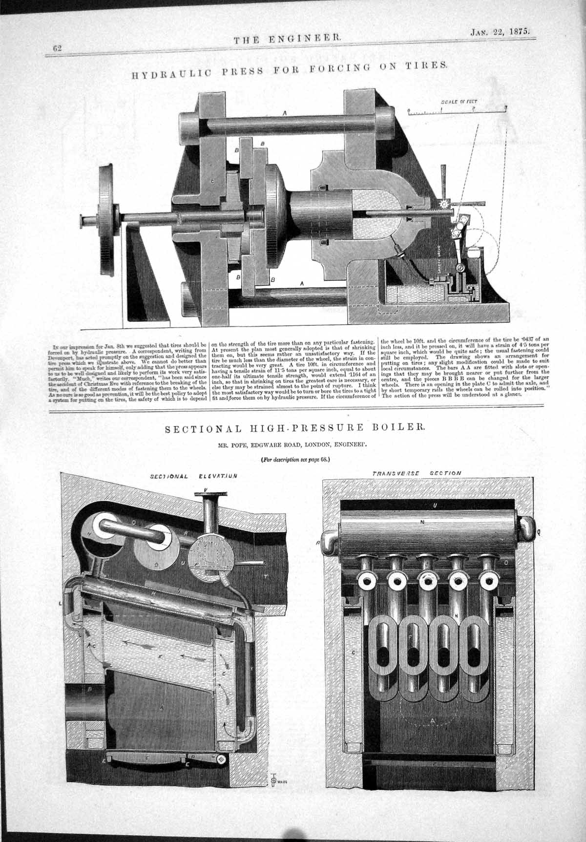 Old 1875 Hydraulic Press Forcing Tires High-Pressure Boiler Pope Edgw Victorian