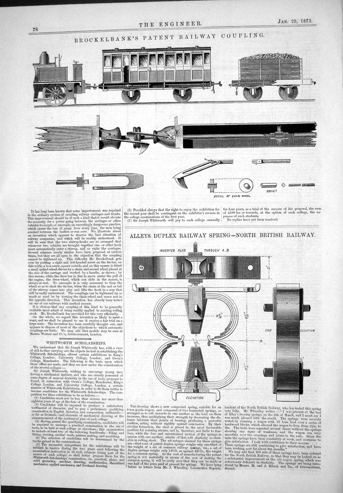 Old 1875 Brockelbank Patent Railway Coupling Train Alleys Duplex Spri Victorian