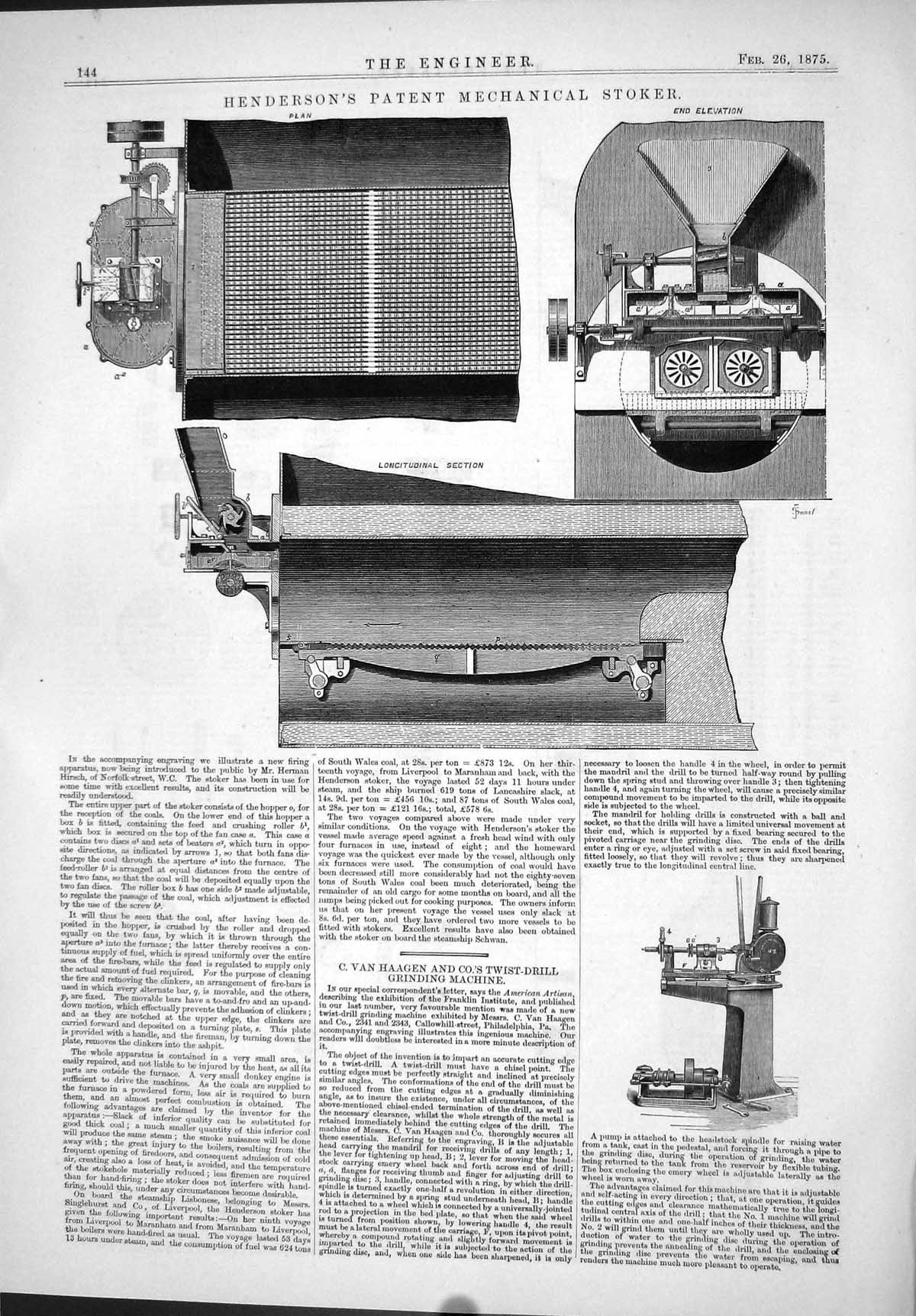 Old 1875 Henderson Patent Mechanical Stoker Machinery Haagen Grinding Victorian