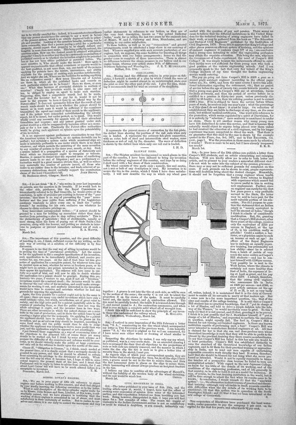 Old Print Engineering 1875 Railway Tires Trains Fish-Plates Rowan Engines 19th
