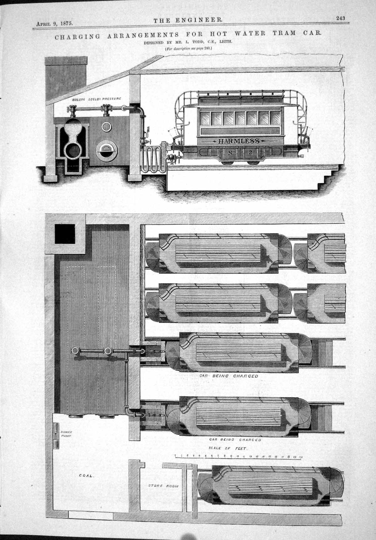 Old 1875 Charging Arrangements Hot Water Tram Car Todd Leith Machiner Victorian