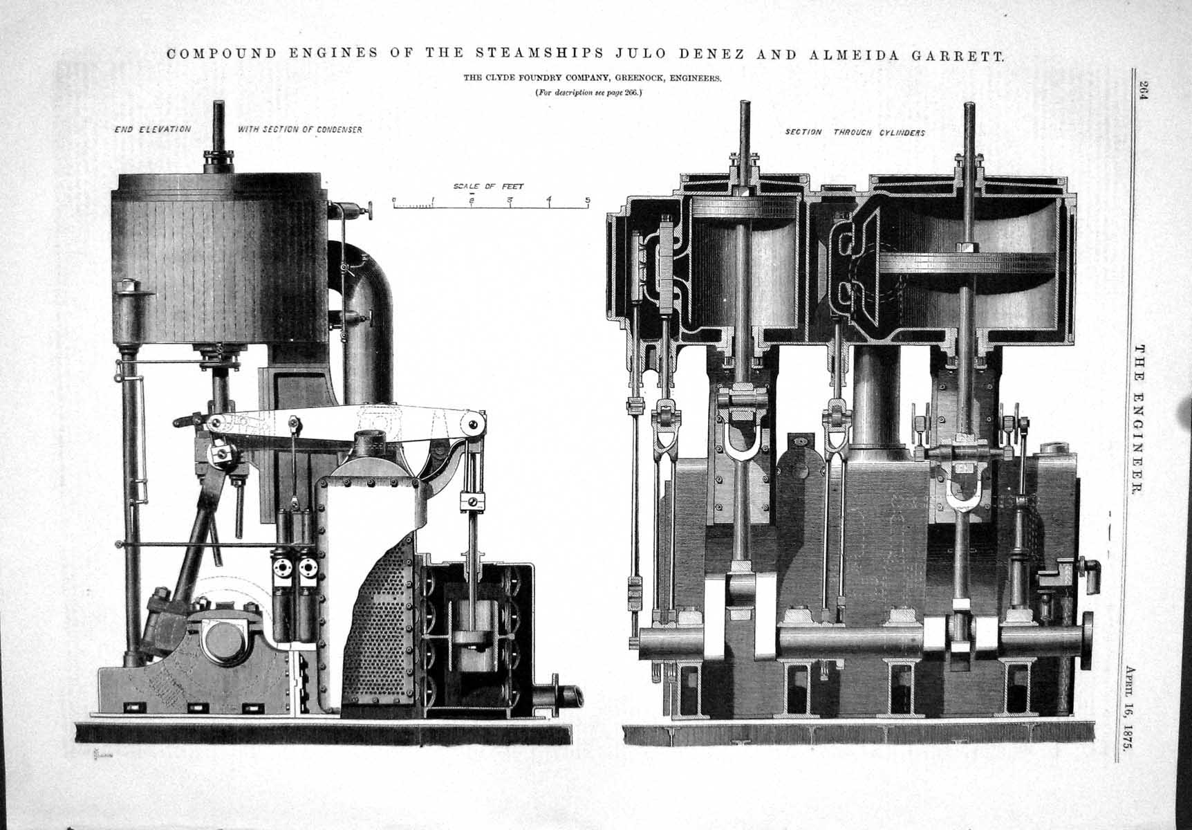 Old 1875 Engines Steam Ship Julo Denez Almeida Garrett Clyde Foundry Victorian