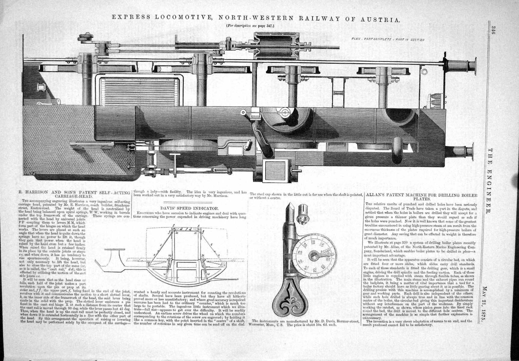 Old 1875 Express Locomotive Railway Train Austria Harrison Davis Spee Victorian