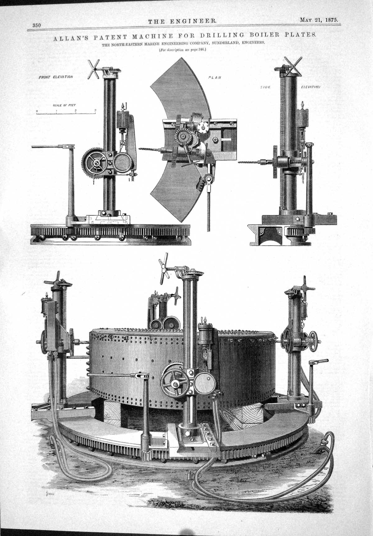 Antique Print 1875 Allan Patent Machinery Drilling Boiler Plates Sunderland