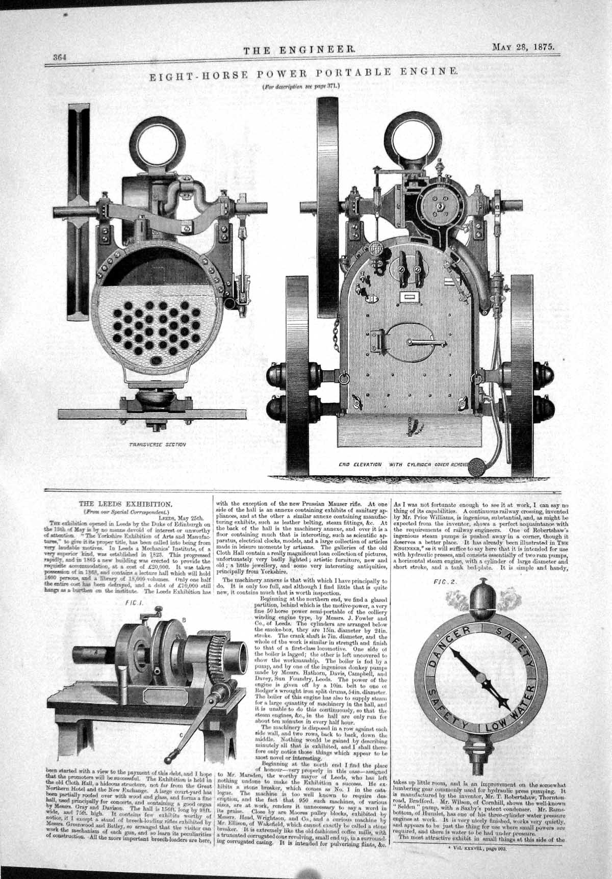 Old 1875 Eight-Horse Power Portable Engine Leeds Exhibition Machinery Victorian