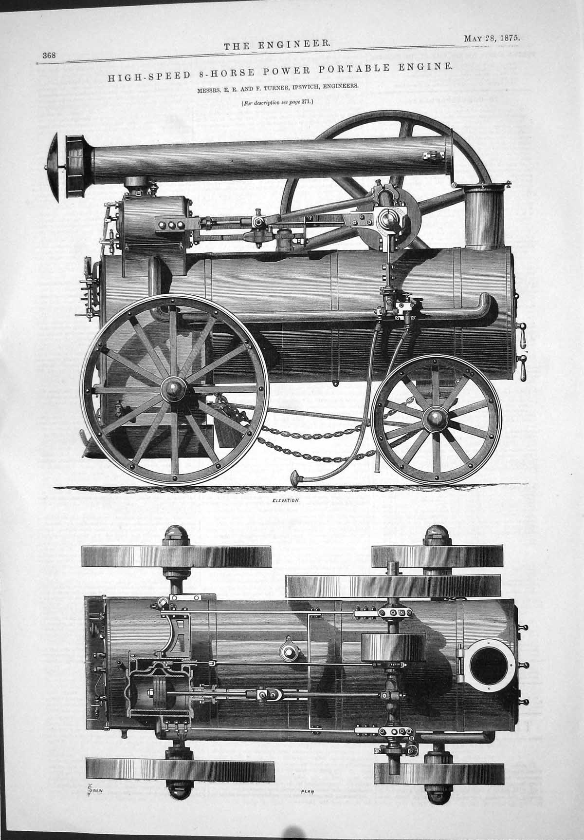 Old Engineering 1875 High-Speed 8-Horse Power Portable Engine Machine Victorian