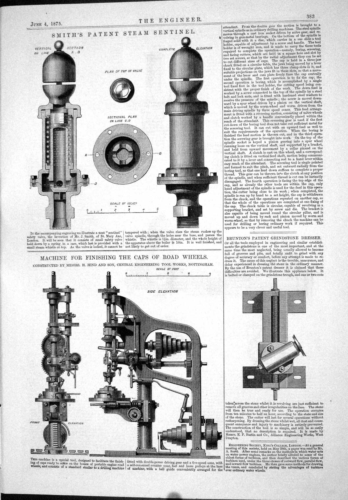Old Print 1875 Smith Patent Steam Sentinel Hind Machine Caps Road Wheels 19th