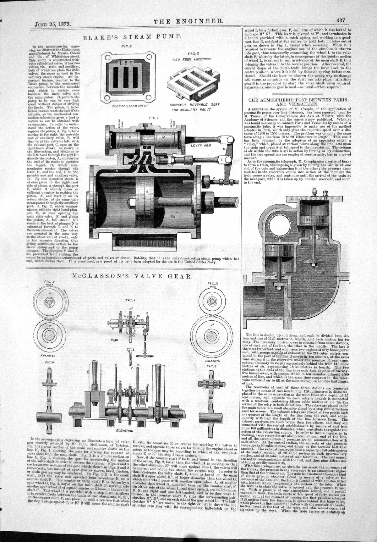 Old 1875 Blake Steam Pump Mcglasson Valve Gear Crespin Pneumatic Powe Victorian