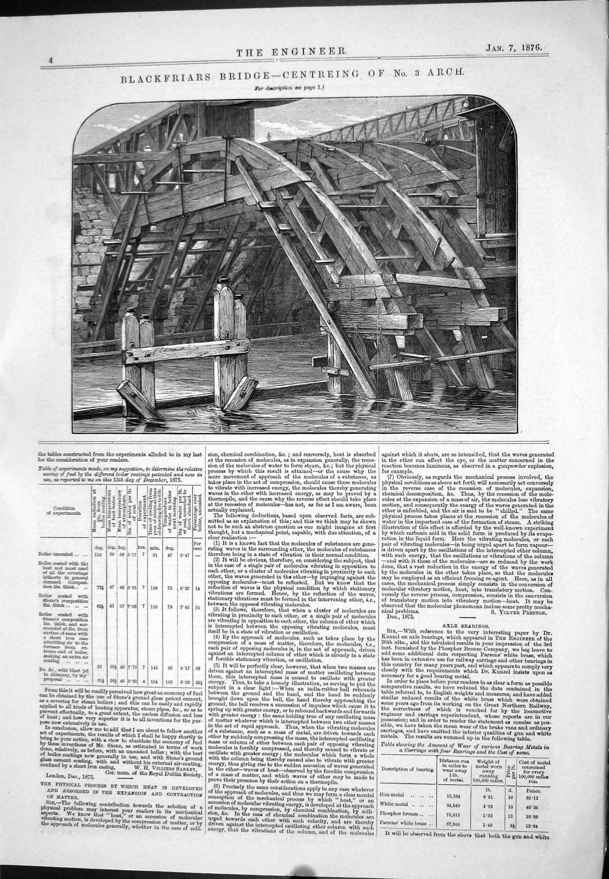 Old Print Blackfriars Bridge Centreing Arch1876 Axle Bearings Preston