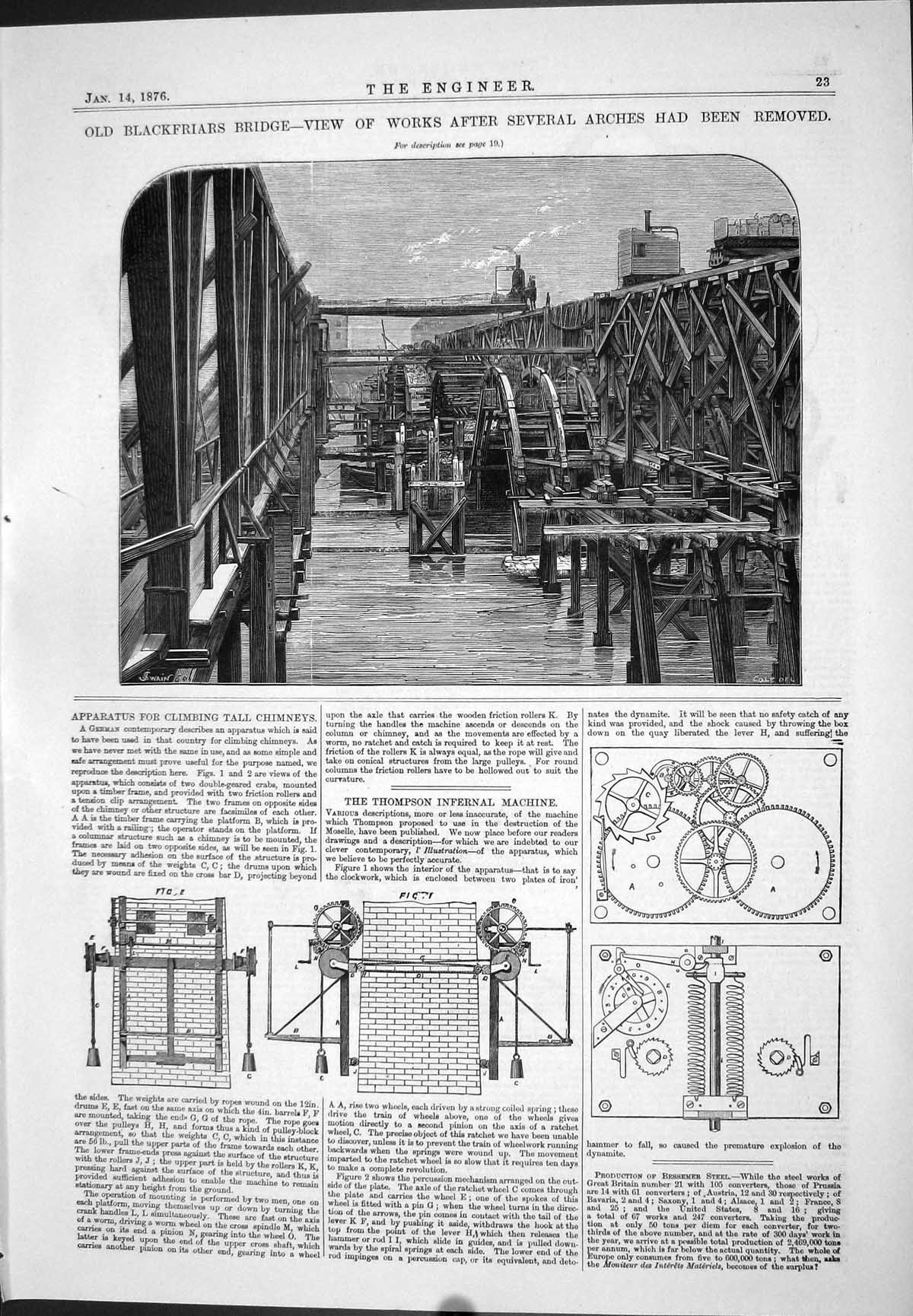 Old Blackfriars Bridge Removed Arches Climbing Chimneys 1876 Thompson Victorian